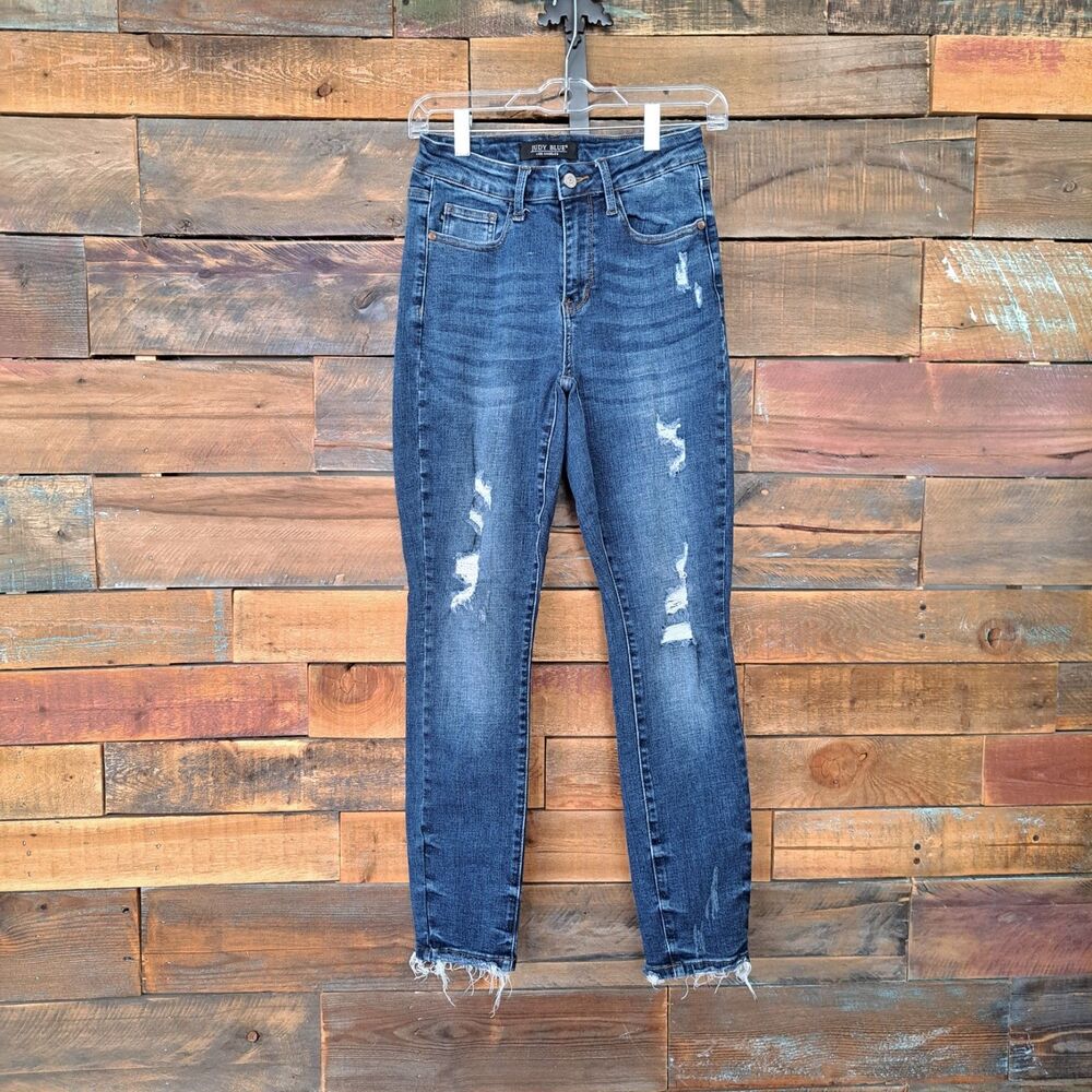 Judy Blue Jeans Women's Size 3 26"x28" Blue Ripped Distressed Skinny Fit Stretch